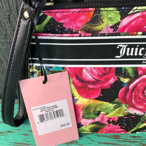 NWT 6x10 JUICY WRISTLET/Bag GORGEOUS Roses Gothic Logo Large Clutch Size, Wallet - Picture 6 of 8